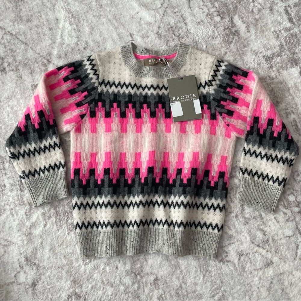 Brodie Cashmere Electric Fair Isle Sweater Girls Size 2 New with tags